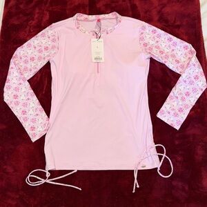 NWT Betsey Johnson Light Pink Floral Rash Guard size L
